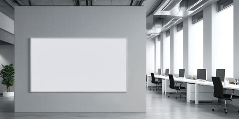 blank white billboard advertising banner mockup on office wall. Generative AI.  
