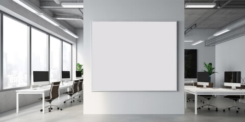 blank white billboard advertising banner mockup on office wall.  