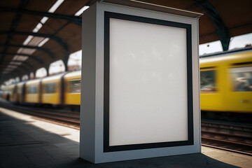 Mockup of blank advertising light box on the train station. Generative AI