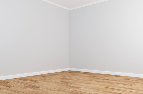 architecture indoor corner empty room white walls floor ceiling 3d blank interior living room office gallery studio hallway perspective view wooden floor 3D