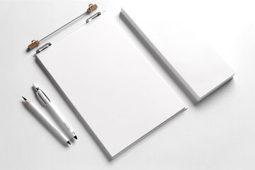Blank white notepad sheet as mock up for writing. Generative AI	 - obrazy, fototapety, plakaty