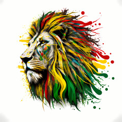 Illustration d'un Lion style street art couleurs reggae » IA générative - obrazy, fototapety, plakaty