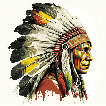 Portrait d'un chef indien style street art &raquo; IA g&eacute;n&eacute;rative