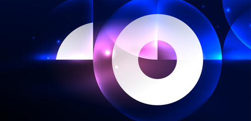 Neon light glowing circles vector abstract background