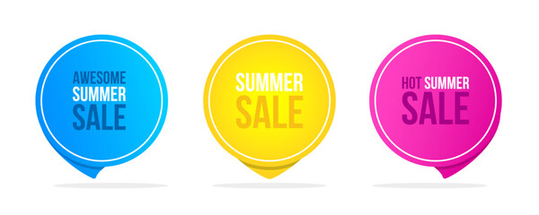 Summer Sale Commercial. Special offer promotional circle badges set for Summertime shopping, sale promotion and advertising. Vector illustration.
