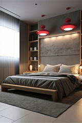 Bedroom for home interior architecture with Japan style, Traditional, Minimalistic with a focus on natural materials and textures