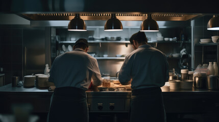 Gourmet chef in uniform cooking in the kitchen. Generative AI