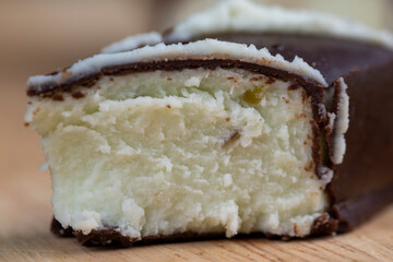 sweet green cottage cheese with kiwi flavor in chocolate glaze