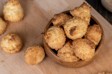 Small homemade coconut cookies made using coconut chips