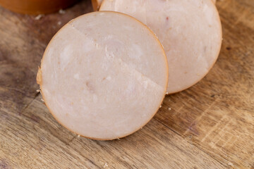 Low-quality chicken ham during cooking