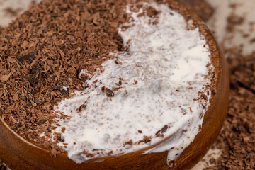 Creamy yogurt with chocolate close up