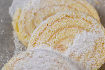 sweet dessert with cottage cheese cream and soft sponge cake