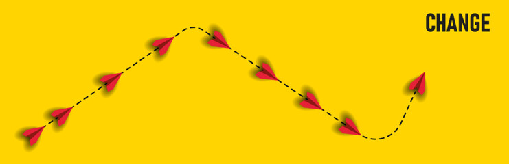  paper airplanes. red airplane changing path It is moving towards change. business creativity new idea discovery innovation technology. new year idea concept