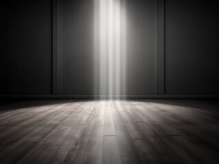 Empty room and wood floor with glow light rays.