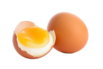 Brown eggs and egg yolk isolated on transparent background. generative ai
