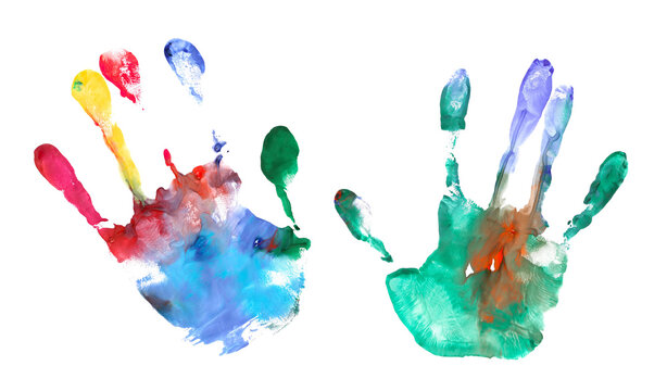 Colorful hand print, paint watercolor isolated on white  