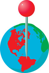 World pointer icon isometric vector. Planet earth globe with red gps pin icon. Location determination, navigation