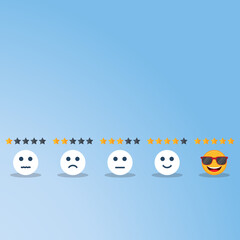 Customer satisfaction level with rating stars icon. feedback emotion scale customer symbol. 