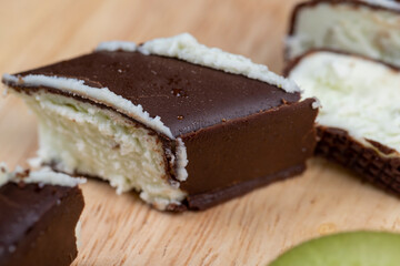 sweet green cottage cheese with kiwi flavor in chocolate glaze