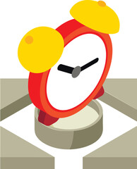 Alarm clock icon isometric vector. Bright colored mechanical desktop alarm clock. Time concept, interior element