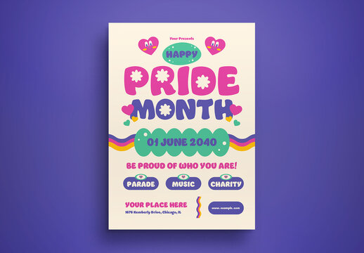 Pink Flat Design Pride Month Flyer Layout