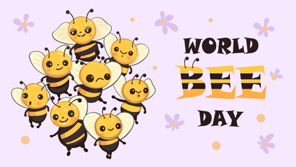 Obraz premium Banner for World Bee Day, 20 May. Cute bees, cartoon style.