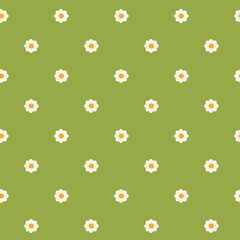 Vintage aesthetic pattern with daisies on a green background
