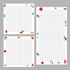 Blank paper notes for printing. Vector illustration of the colorful template planner, memo, sticky note and reminder. Template for message. Checkered note paper sheets. 