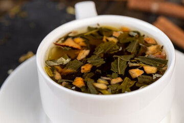 Brewed with hot water tea leaves of green tea