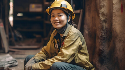 Asian Mine Worker woman 1 - obrazy, fototapety, plakaty