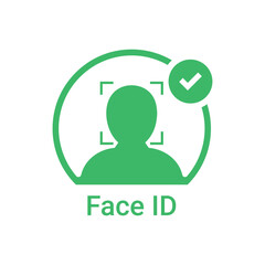 face id approved green logo. simple flat trend modern faceid logotype graphic design isolated on white. concept of gaining access to smart phone or personal information and facial recognition program