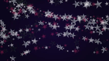 Vector Magical Glowing Background with Silver and Purple Falling Stars on Black. Christmass and New Year Poster. Glittery Confetti Frame. Sparkle Star Night Banner Design.