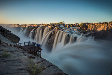 Wide angle view of the Augrabies falls in full flood on the Orangeriver in the northern cape of...