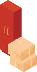 Wooden furniture icon isometric vector. New modern wooden locker and two parcel. Furniture transportation, delivery concept