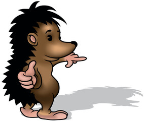 Brown Hedgehog with Thumb Up from Side View