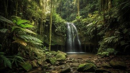 Obraz premium waterfall in a tropical wild. Creative resource, AI Generated