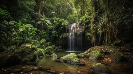 waterfall in a tropical wild. Creative resource, AI Generated
