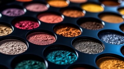 Closeup shot of eye shadow, heavenliness care things, gloriousness care things. Competent eyeshadow palette tremendous scale shot. Creative resource, AI Generated - obrazy, fototapety, plakaty