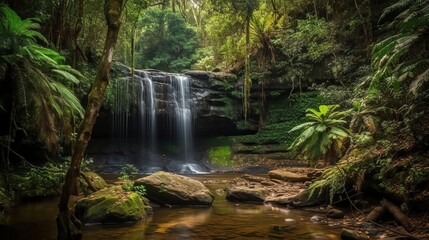 Naklejka na ściany i meble waterfall in a tropical wild. Creative resource, AI Generated