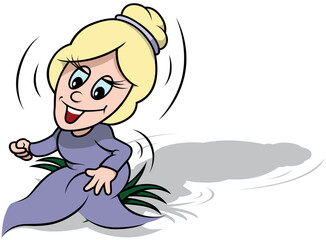 Funny Blonde Fairy Sitting in a Bunch of Grass