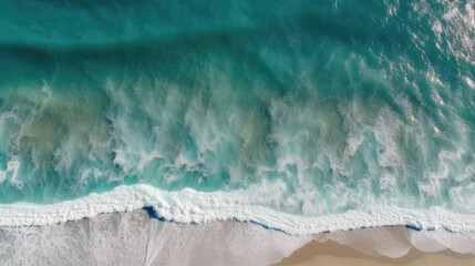 Obraz na płótnie Canvas Aerial view of a beach with turquoise water. Generative AI