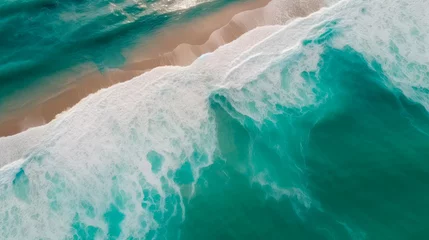 Deurstickers Aerial view of a beach with turquoise water. Generative AI © Farnaces