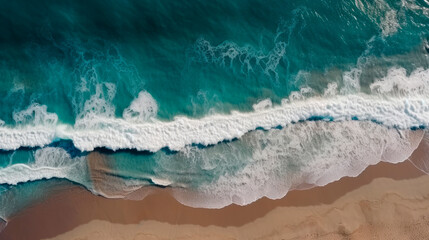 Fototapeta na wymiar Aerial view of a beach with turquoise water. Generative AI