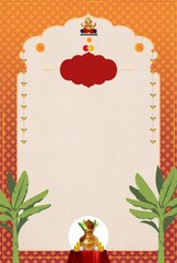An Invitation card template useful for auspicious Indian days, such as House Warming, Puja, Wedding, Engagements, Spiritual activities, etc. 