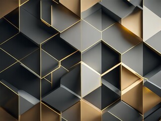 Dimensional Elegance: 3D Black and Gold Background with Squares and Rectangles. Generative AI.