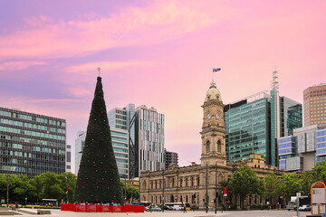 Victoria Square in Adelaide with Christmas tree, South Australia - 598550977