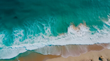Aerial view of a wild beach with turquoise water. Generative AI