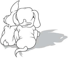 Drawing of a Bunny and a Doggy from Back View
