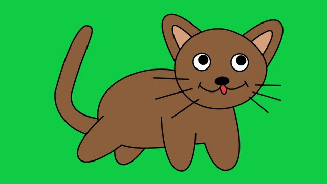 Cat Cartoon Animation. Green Screen