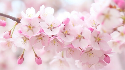 Naklejka na ściany i meble 満開のサクラと美しいピンクの背景。春の風物詩、桜祭り。